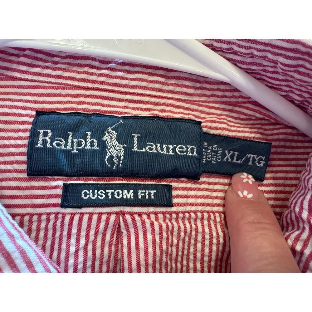 Ralph Lauren Red White Seersucker Button Down Short Sleeve Classic Fit Sz XL - Picture 5 of 10